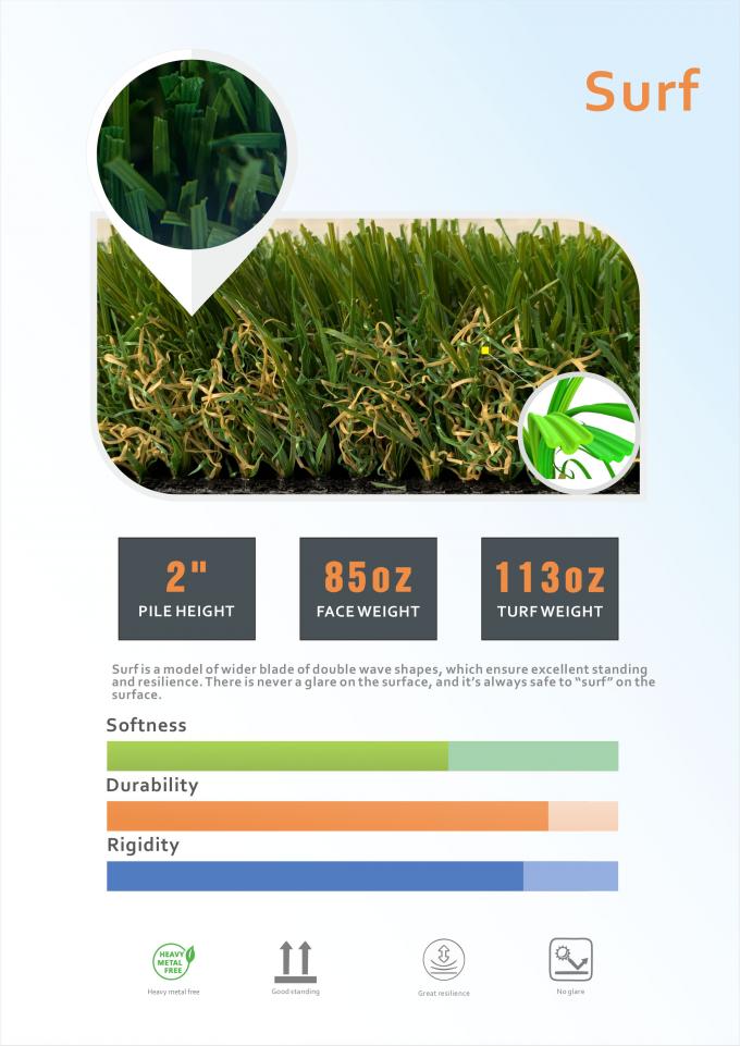 resilienza del tappeto erboso artificiale sintetico del giardino di altezza di 35mm buona 0