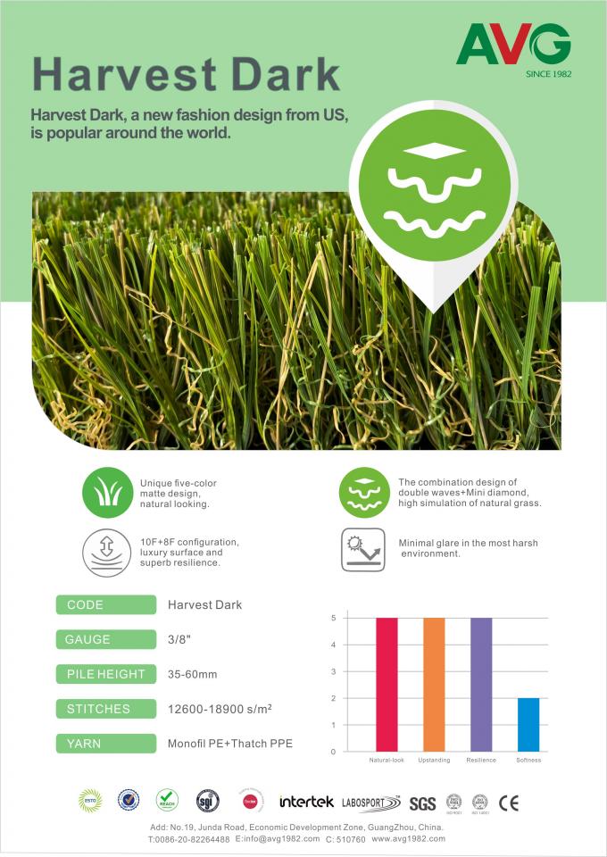 Il tempo rinforza l'erba tappeto naturale verde mettente artificiale del giardino del tappeto erboso 60MM 0