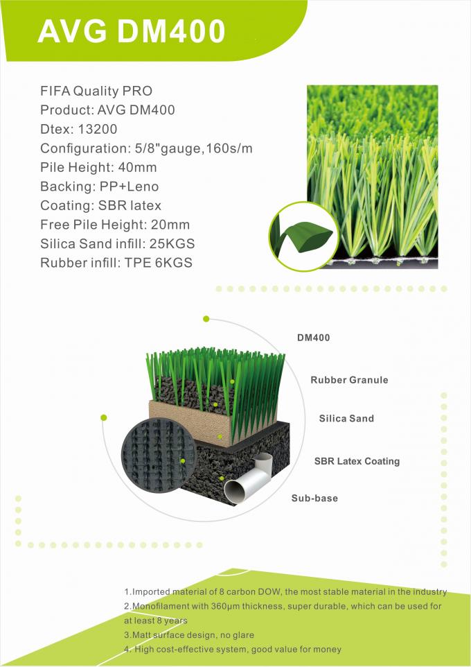 Erba artificiale del nuovo di progettazione dell'alto grado di calcio tappeto erboso artificiale dell'erba 40mm 0