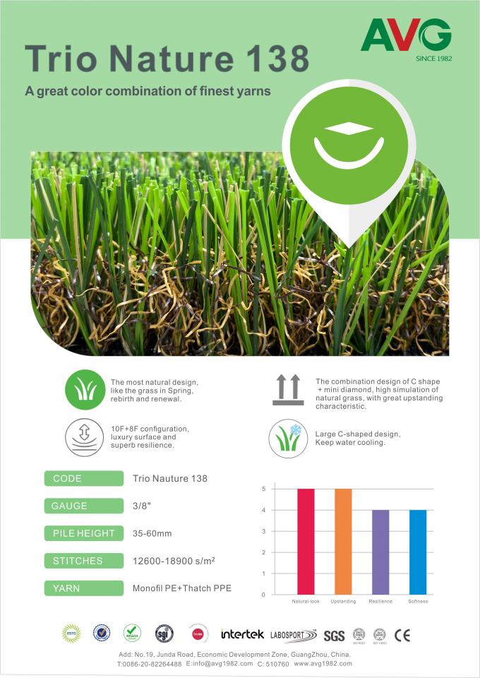 Tappeto erboso sintetico su misura dell'erba falsa del paesaggio di 35-50mm per il giardino 0